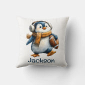 Personalized Winter Penguin Football Kid Kissen (Rückseite)
