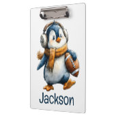 Personalized Winter Penguin Football Kid Klemmbrett (Links)
