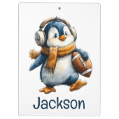 Personalized Winter Penguin Football Kid Klemmbrett (Rückseite)