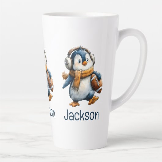 Personalized Winter Penguin Football Kid Milchtasse (Rechts)