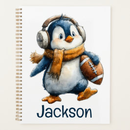Personalized Winter Penguin Football Kid Planer