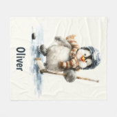 Personalized Winter Penguin Hockey Kid Fleecedecke (Vorderseite (Horizontal))