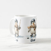 Personalized Winter Penguin Hockey Kid Kaffeetasse (Vorderseite Links)