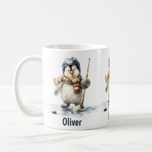 Personalized Winter Penguin Hockey Kid Kaffeetasse (Links)