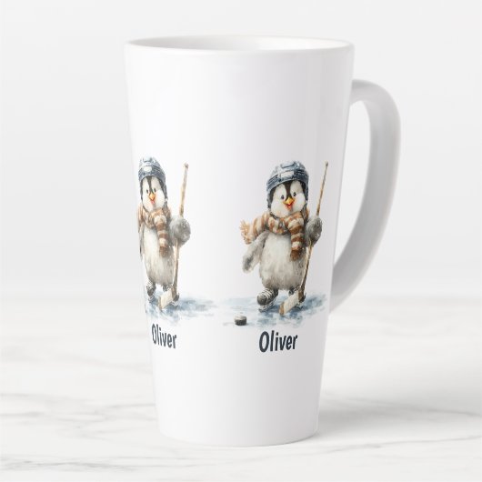 Personalized Winter Penguin Hockey Kid Milchtasse (Rechte Ecke)