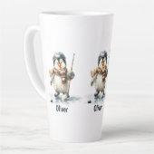 Personalized Winter Penguin Hockey Kid Milchtasse (Linke Ecke)