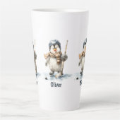 Personalized Winter Penguin Hockey Kid Milchtasse (Vorderseite)