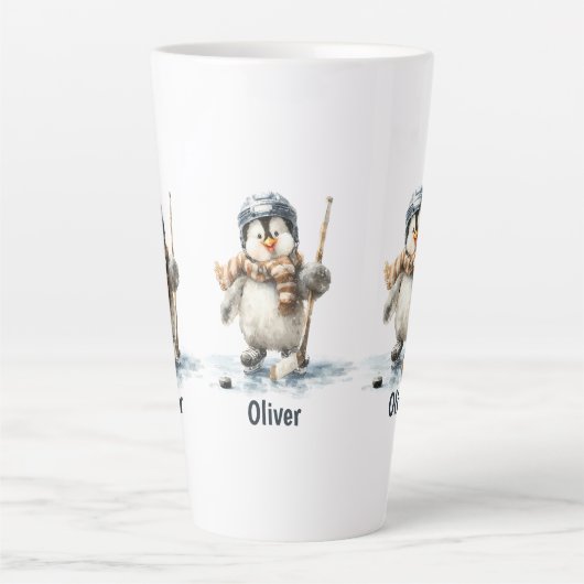 Personalized Winter Penguin Hockey Kid Milchtasse (Vorderseite)