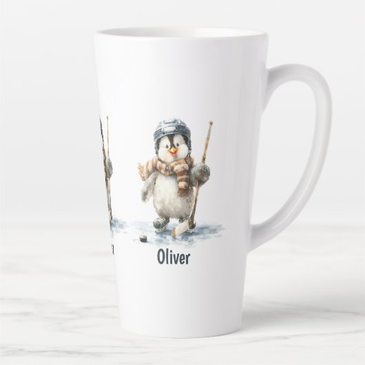 Personalized Winter Penguin Hockey Kid Milchtasse (Rechts)