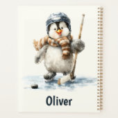 Personalized Winter Penguin Hockey Kid Planer (Rückseite)
