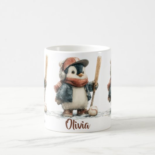 Personalized Winter Penguin Softball Kid Kaffeetasse (Mittel)
