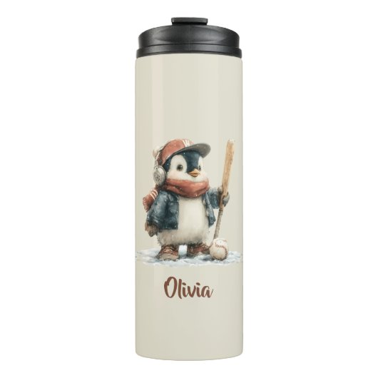 Personalized Winter Penguin Softball Kid Thermosbecher (Vorderseite)