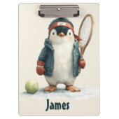 Personalized Winter Penguin Tennis Kid Klemmbrett (Vorderseite)