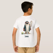 Personalized Winter Penguin Tennis Kid T-Shirt (Schwarz voll)