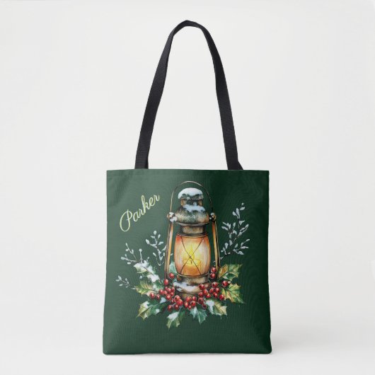 Personalized Winter Watercolor Holly & Berries Tasche (Vorderseite)