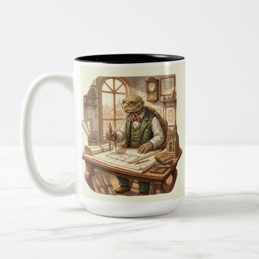Personalized Wise Turtle Architect Vintage Waterco Zweifarbige Tasse (Links)