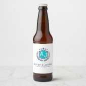 Personalized wite blue Monogram Wedding Bierflaschenetikett (Vorderseite)