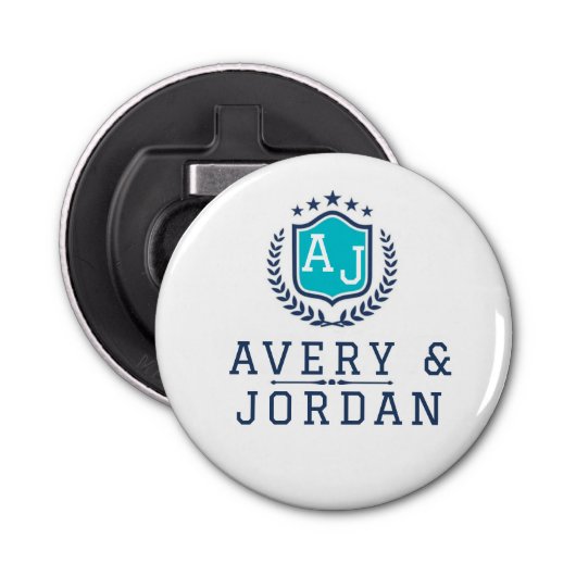 Personalized wite blue Monogram Wedding Flaschenöffner (Vorderseite)