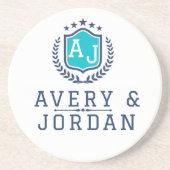 Personalized wite blue Monogram Wedding Getränkeuntersetzer (Vorne)