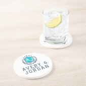 Personalized wite blue Monogram Wedding Getränkeuntersetzer (Seite)