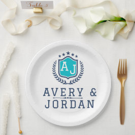 Personalized wite blue Monogram Wedding  Pappteller