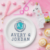 Personalized wite blue Monogram Wedding  Pappteller (Party)