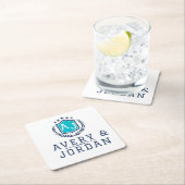 Personalized wite blue Monogram Wedding Rechteckiger Pappuntersetzer (Vor Ort)