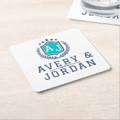 Personalized wite blue Monogram Wedding  Rechteckiger Pappuntersetzer (angewinkelt)