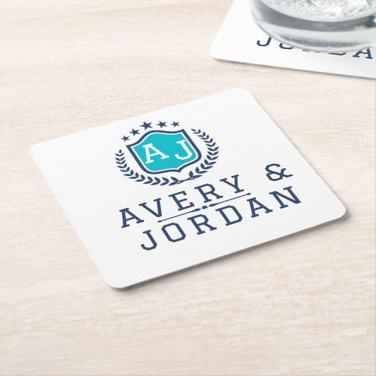 Personalized wite blue Monogram Wedding  Rechteckiger Pappuntersetzer (angewinkelt)