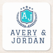 Personalized wite blue Monogram Wedding Rechteckiger Pappuntersetzer (Vorderseite)