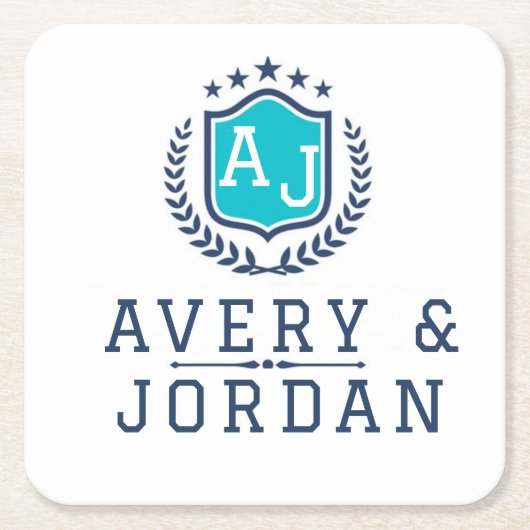 Personalized wite blue Monogram Wedding Rechteckiger Pappuntersetzer (Vorderseite)