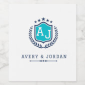Personalized wite blue Monogram Wedding Weinetikett (Einzelnes Label)