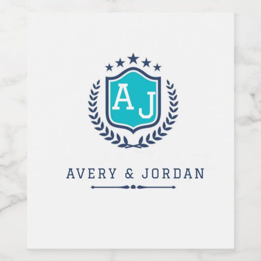 Personalized wite blue Monogram Wedding  Weinetikett (Einzelnes Label)