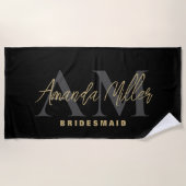 Personalized With Name Black Gold Modern Monogram Strandtuch (Vorderseite)
