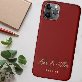 Personalized With Name Red Gold Modern Monogram Case-Mate iPhone Hülle