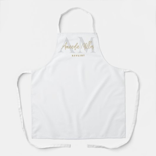 Personalized With Name White Gold Modern Monogram Schürze (Vorderseite)