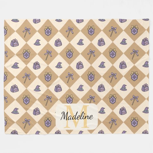 Personalized Wizard School Monogram Name Gold Fleecedecke (Vorderseite (Horizontal))