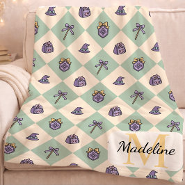 Personalized Wizard School Monogram Name Green Fleecedecke