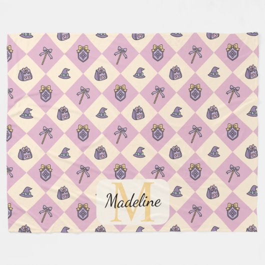 Personalized Wizard School Monogram Name Pink Fleecedecke (Vorderseite (Horizontal))