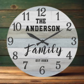 Personalized Wood Family Name Farmhouse Große Wanduhr
