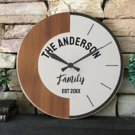 Personalized Wood warmth and charm Family Name  Große Wanduhr