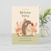 Personalized Woodland Hedgehog Birthday Invitation Einladung (Stehend Vorderseite)