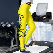Personalized Yellow And Black Stripes Custom Name Leggings