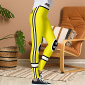 Personalized Yellow Black White Pet Mama Stripes Leggings