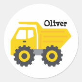 Personalized Yellow Dump Truck Runder Aufkleber (Vorderseite)