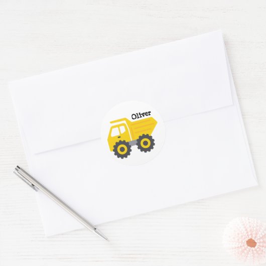 Personalized Yellow Dump Truck Runder Aufkleber (Umschlag)