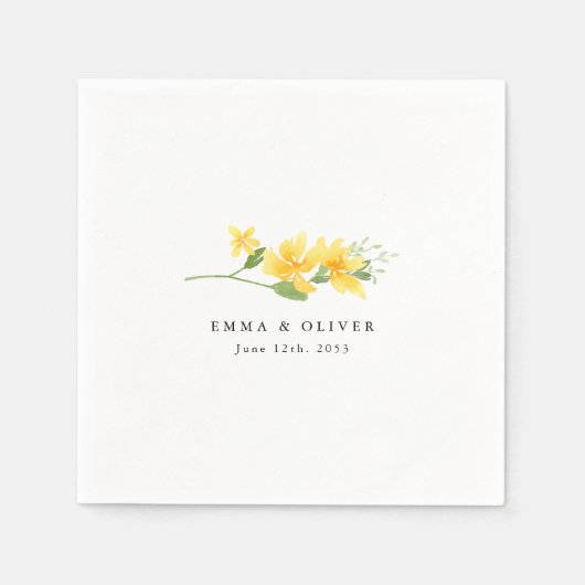 Personalized Yellow Floral Rose Wedding Napkins Serviette (Vorderseite)