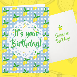 Personalized Yellow Lemons Blue White Birthday Karte