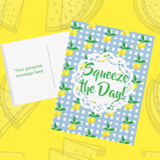 Personalized Yellow Lemons Blue White Postkarte