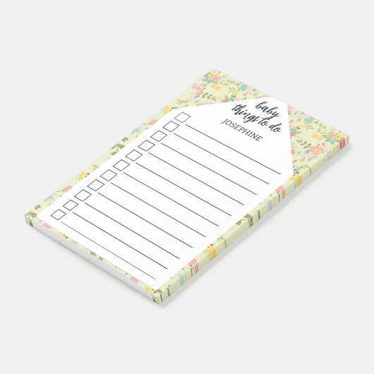 Personalized Yellow Pink Green baby things to do Post-it Klebezettel (angewinkelt)